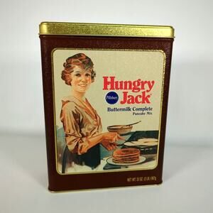 Vtg Pillsbury Hungry Jack Pancake Mix Tin Empty Metal Box Container Minor Wear